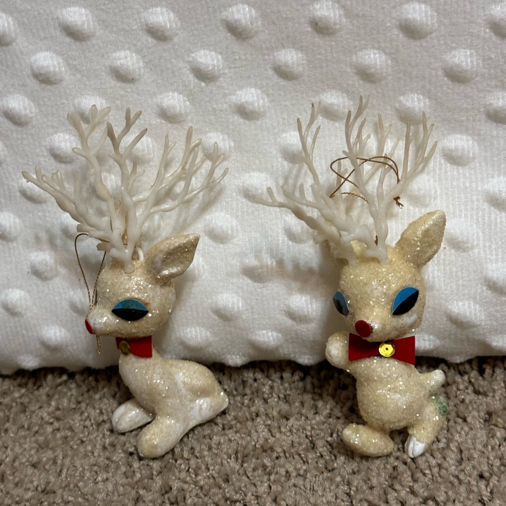 Unique Vintage White Reindeer Ornaments